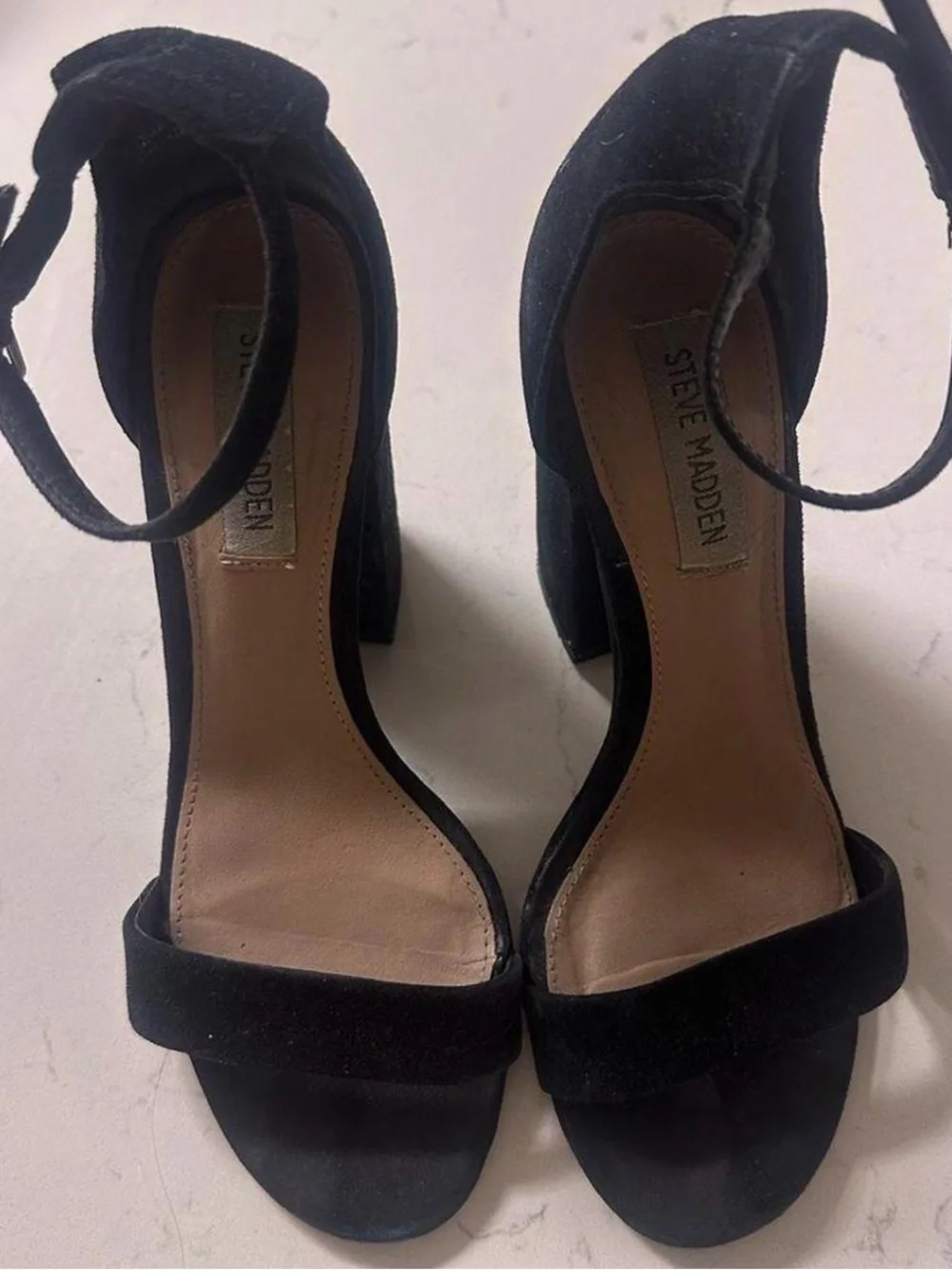 Steve Madden Black Suede Block Heel Sandals with Ankle Tie